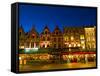 Cafes in Downtown Bruges Marketplace, Belgium-Bill Bachmann-Framed Stretched Canvas