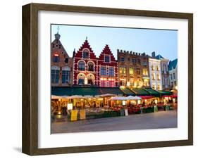 Cafes in Marketplace in Downtown Bruges, Belgium-Bill Bachmann-Framed Premium Photographic Print