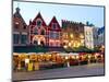 Cafes in Marketplace in Downtown Bruges, Belgium-Bill Bachmann-Mounted Photographic Print