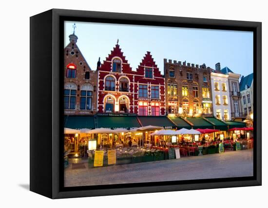 Cafes in Marketplace in Downtown Bruges, Belgium-Bill Bachmann-Framed Stretched Canvas