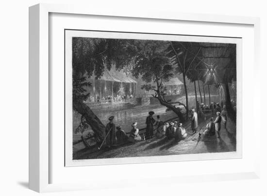 Cafes on a Branch of the Barrada River (The Ancient Pharpa), Damascus, Syria, 1841-S Smith-Framed Giclee Print