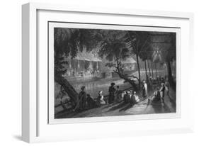 Cafes on a Branch of the Barrada River (The Ancient Pharpa), Damascus, Syria, 1841-S Smith-Framed Giclee Print