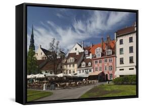 Cafes on Livu Lukums Square, Vecriga, Old Riga, Latvia-Walter Bibikow-Framed Stretched Canvas