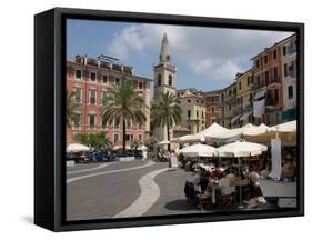 Cafes on Piazza Garibaldi, Lerici, Liguria, Italy-null-Framed Stretched Canvas