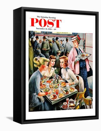 "Cafeteria Dieter" Saturday Evening Post Cover, November 10, 1956-Constantin Alajalov-Framed Stretched Canvas