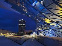 Twilight View of Pedestrian Bridge to BMW Headquarters Office Building and Museum, BMW-Cahir Davitt-Photographic Print