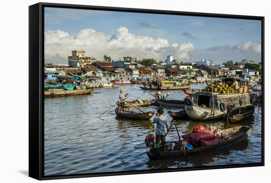 Cai Rang Floating Market at the Mekong Delta, Can Tho, Vietnam, Indochina, Southeast Asia, Asia-Yadid Levy-Framed Stretched Canvas
