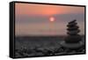 Cairn on the Beach in Front of the Rising Sun-Felix Strohbach-Framed Stretched Canvas