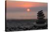 Cairn on the Beach in Front of the Rising Sun-Felix Strohbach-Stretched Canvas