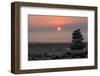 Cairn on the Beach in Front of the Rising Sun-Felix Strohbach-Framed Photographic Print