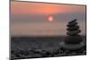 Cairn on the Beach in Front of the Rising Sun-Felix Strohbach-Mounted Photographic Print