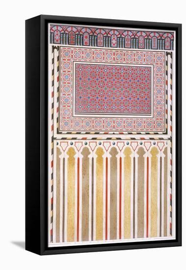 Cairo: Decoration of the El Bordeyny Mosque: Geometric Patterns of the Mosaic of the Mihrab-Emile Prisse d'Avennes-Framed Stretched Canvas