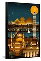 Cairo, Egypt - Retro Skyline (no text)-Lantern Press-Framed Stretched Canvas