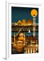 Cairo, Egypt - Retro Skyline (no text)-Lantern Press-Framed Art Print