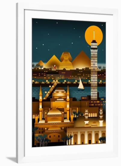 Cairo, Egypt - Retro Skyline (no text)-Lantern Press-Framed Art Print