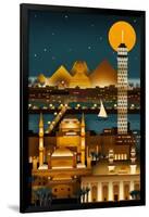 Cairo, Egypt - Retro Skyline (no text)-Lantern Press-Framed Art Print