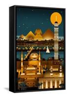 Cairo, Egypt - Retro Skyline (no text)-Lantern Press-Framed Stretched Canvas