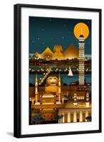 Cairo, Egypt - Retro Skyline (no text)-Lantern Press-Framed Art Print