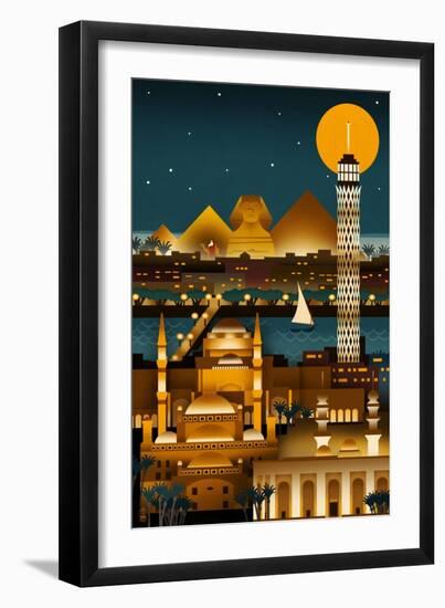 Cairo, Egypt - Retro Skyline (no text)-Lantern Press-Framed Art Print