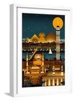 Cairo, Egypt - Retro Skyline (no text)-Lantern Press-Framed Art Print