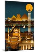 Cairo, Egypt - Retro Skyline (no text)-Lantern Press-Mounted Art Print