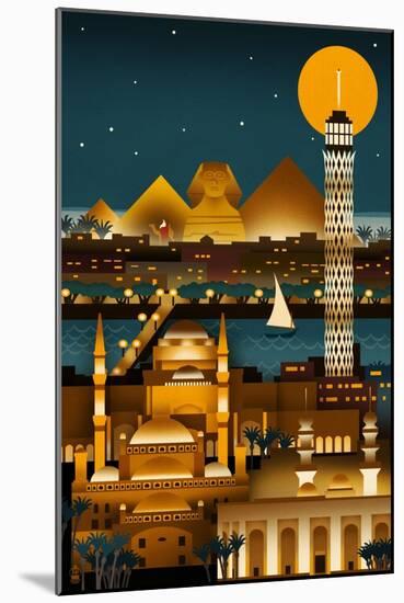 Cairo, Egypt - Retro Skyline (no text)-Lantern Press-Mounted Art Print