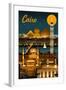 Cairo, Egypt - Retro Skyline-Lantern Press-Framed Art Print