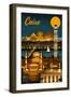 Cairo, Egypt - Retro Skyline-Lantern Press-Framed Art Print