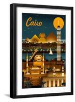 Cairo, Egypt - Retro Skyline-Lantern Press-Framed Art Print