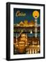 Cairo, Egypt - Retro Skyline-Lantern Press-Framed Art Print