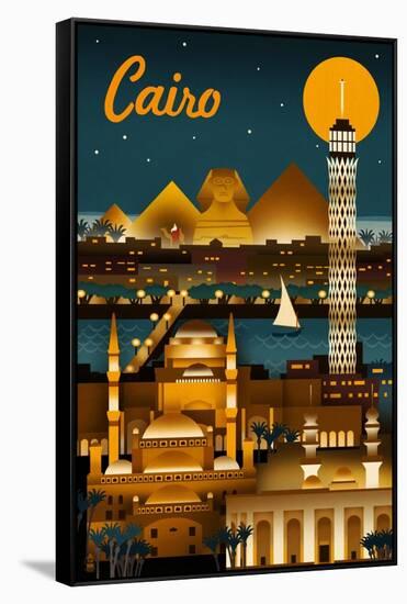Cairo, Egypt - Retro Skyline-Lantern Press-Framed Stretched Canvas