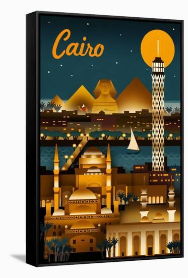 Cairo, Egypt - Retro Skyline-Lantern Press-Framed Stretched Canvas