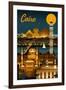 Cairo, Egypt - Retro Skyline-Lantern Press-Framed Art Print