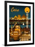 Cairo, Egypt - Retro Skyline-Lantern Press-Framed Art Print