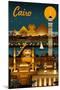 Cairo, Egypt - Retro Skyline-Lantern Press-Mounted Art Print