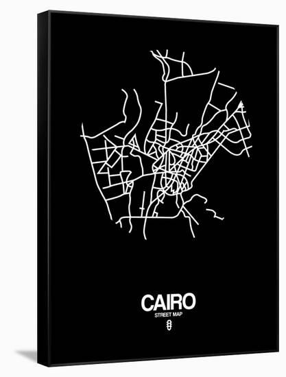 Cairo Street Map Black-NaxArt-Framed Stretched Canvas