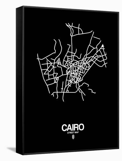 Cairo Street Map Black-NaxArt-Framed Stretched Canvas