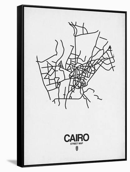 Cairo Street Map White-NaxArt-Framed Stretched Canvas