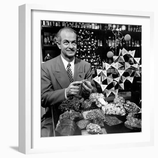 Cal. Tech Chemistry Professor, Dr. Linus Pauling with His Mineral Collection-J^ R^ Eyerman-Framed Premium Photographic Print