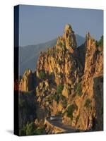 Calanche, White Granite Rocks, with Car on Road Below, Near Piana, Corsica, France, Europe-Tomlinson Ruth-Stretched Canvas