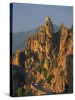 Calanche, White Granite Rocks, with Car on Road Below, Near Piana, Corsica, France, Europe-Tomlinson Ruth-Stretched Canvas