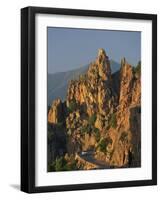 Calanche, White Granite Rocks, with Car on Road Below, Near Piana, Corsica, France, Europe-Tomlinson Ruth-Framed Photographic Print