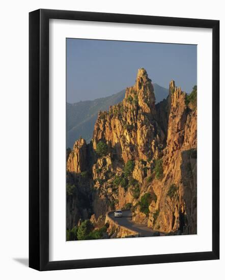 Calanche, White Granite Rocks, with Car on Road Below, Near Piana, Corsica, France, Europe-Tomlinson Ruth-Framed Photographic Print