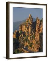 Calanche, White Granite Rocks, with Car on Road Below, Near Piana, Corsica, France, Europe-Tomlinson Ruth-Framed Photographic Print