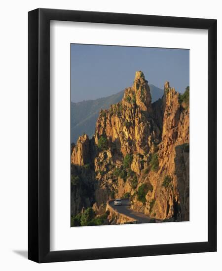 Calanche, White Granite Rocks, with Car on Road Below, Near Piana, Corsica, France, Europe-Tomlinson Ruth-Framed Photographic Print