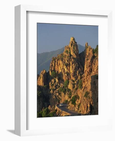 Calanche, White Granite Rocks, with Car on Road Below, Near Piana, Corsica, France, Europe-Tomlinson Ruth-Framed Photographic Print