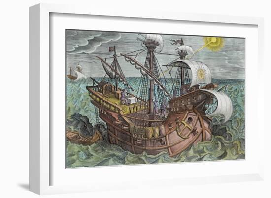 Calculating Longitude with the Declination of the Sun, Plate 17 from Nova Reperta-Jan van der Straet-Framed Giclee Print