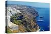 Caldera View with Church in Fira Town - Santorini-Maugli-l-Stretched Canvas