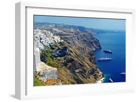 Caldera View with Church in Fira Town - Santorini-Maugli-l-Framed Photographic Print