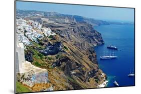 Caldera View with Church in Fira Town - Santorini-Maugli-l-Mounted Photographic Print